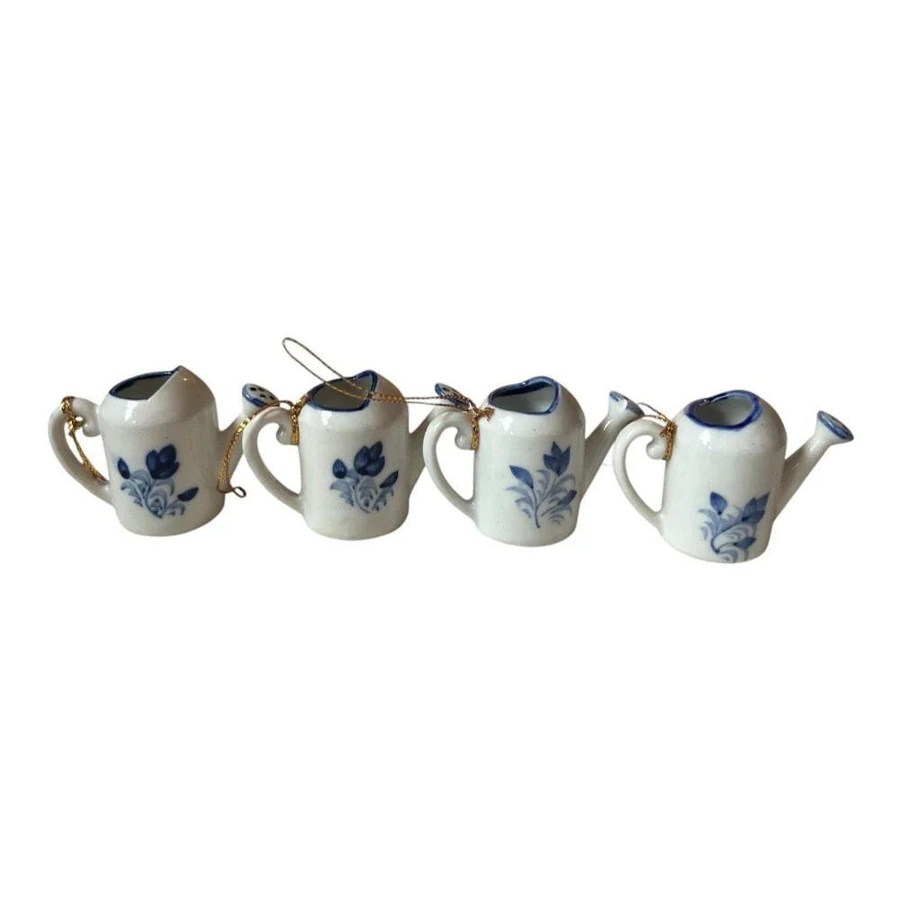 Williams Sonoma Porcelain Watering Can Hand Painted Thailand Christmas Ornaments
